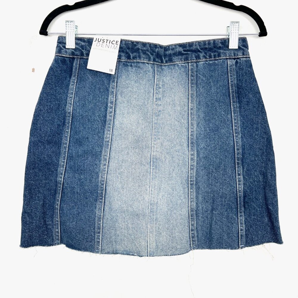 NWT Justice Built In Shorts Denim Skirt Button Front Cut Off Hem Girls 18 - Picture 5 of 5
